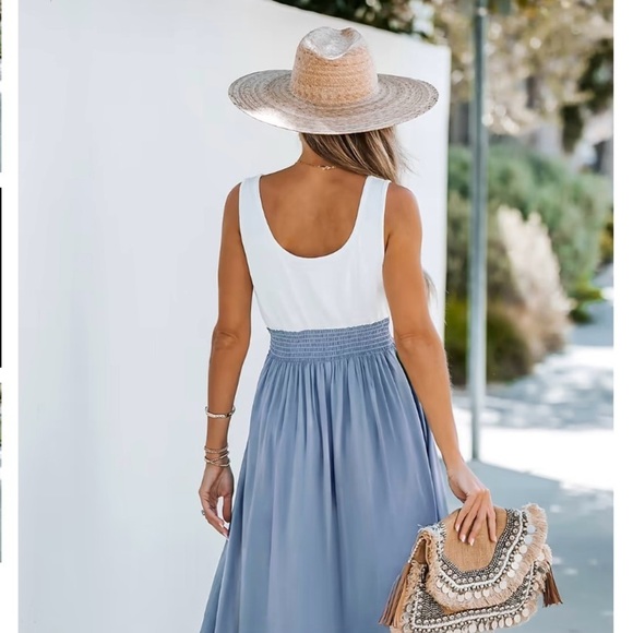 NWT Cupshe Blue & White Ruffled Scoop Neck A-Line Dress Size XS - Picture 4 of 8